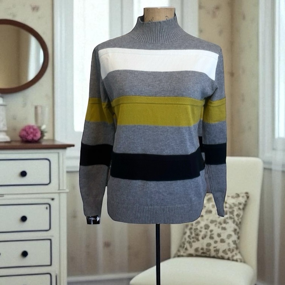Patrizia Luca Milano Striped Modal Euro Minimalist Mock‎ Neck Sweater Size M